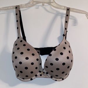 cream with brown polka dots bra